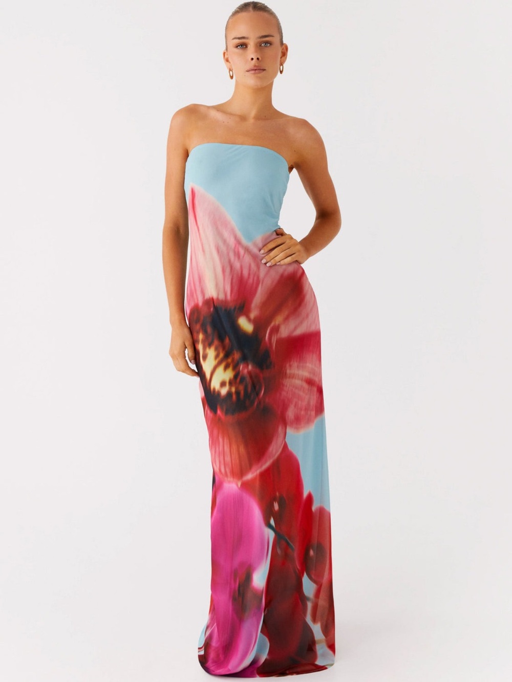 Pepper Mayo Strapless Blue Floral Print Maxi Dress - Picture 4 of 13